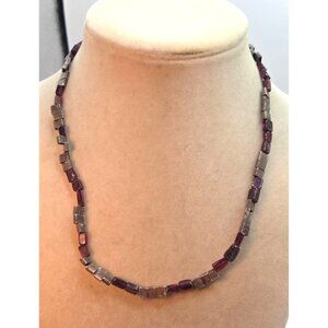 Boho Garnet & Silver Tone Beaded Necklace